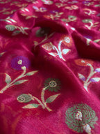Pure Chiffon Silk Khaddi Banarasi Saree With Floral Motifs