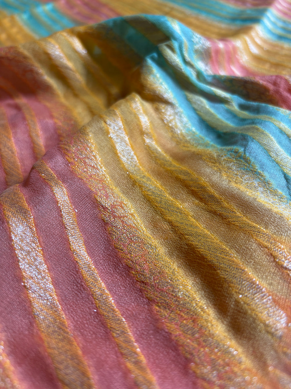 Pure Chiffon Silk Khaddi Banarasi Saree With Diagonal Stripes