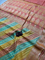 Pure Chiffon Silk Khaddi Banarasi Saree With Diagonal Stripes