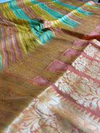 Pure Chiffon Silk Khaddi Banarasi Saree With Diagonal Stripes