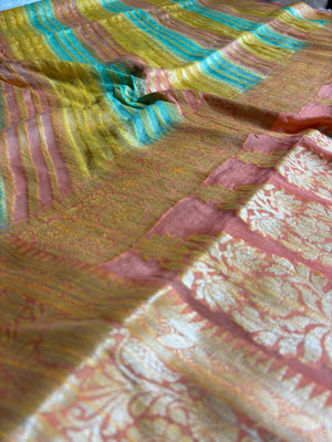 Pure Chiffon Silk Khaddi Banarasi Saree With Diagonal Stripes