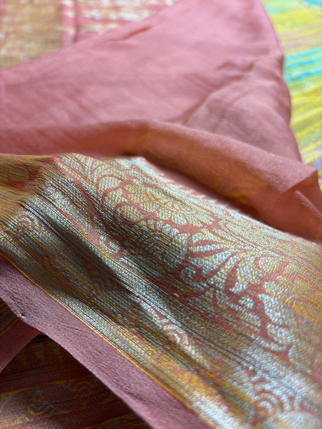 Pure Chiffon Silk Khaddi Banarasi Saree With Diagonal Stripes