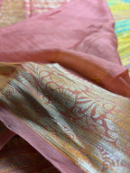 Pure Chiffon Silk Khaddi Banarasi Saree With Diagonal Stripes
