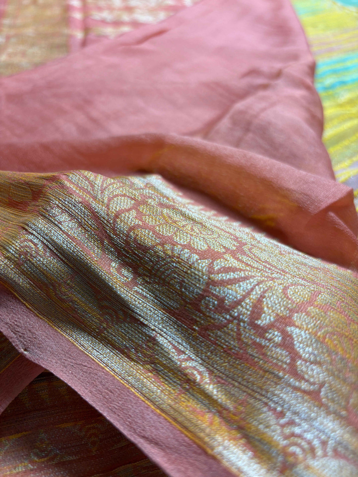 Pure Chiffon Silk Khaddi Banarasi Saree With Diagonal Stripes