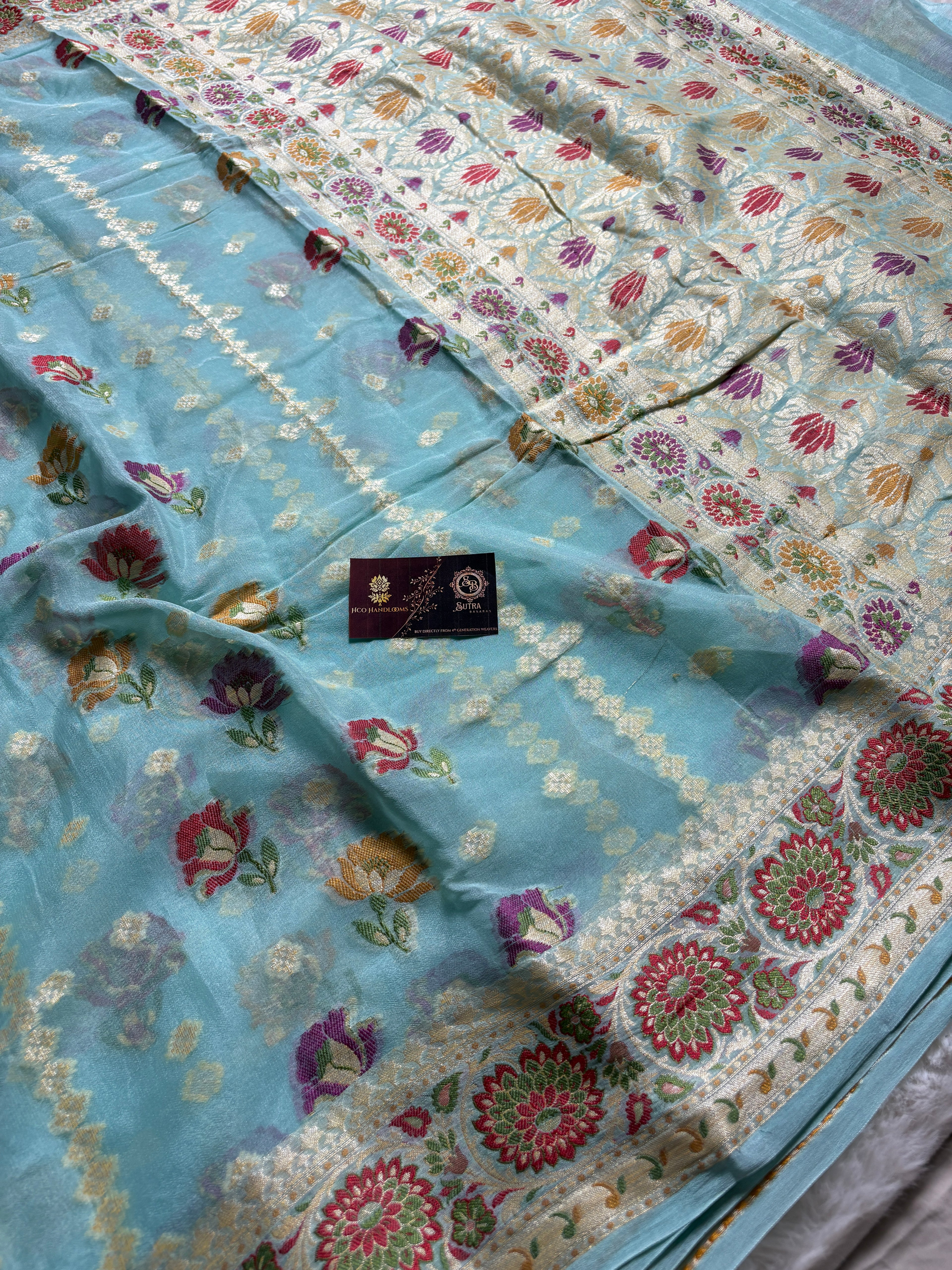 Pure Chiffon Silk Khaddi Banarasi With Floral Motifs