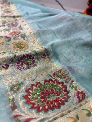 Pure Chiffon Silk Khaddi Banarasi With Floral Motifs