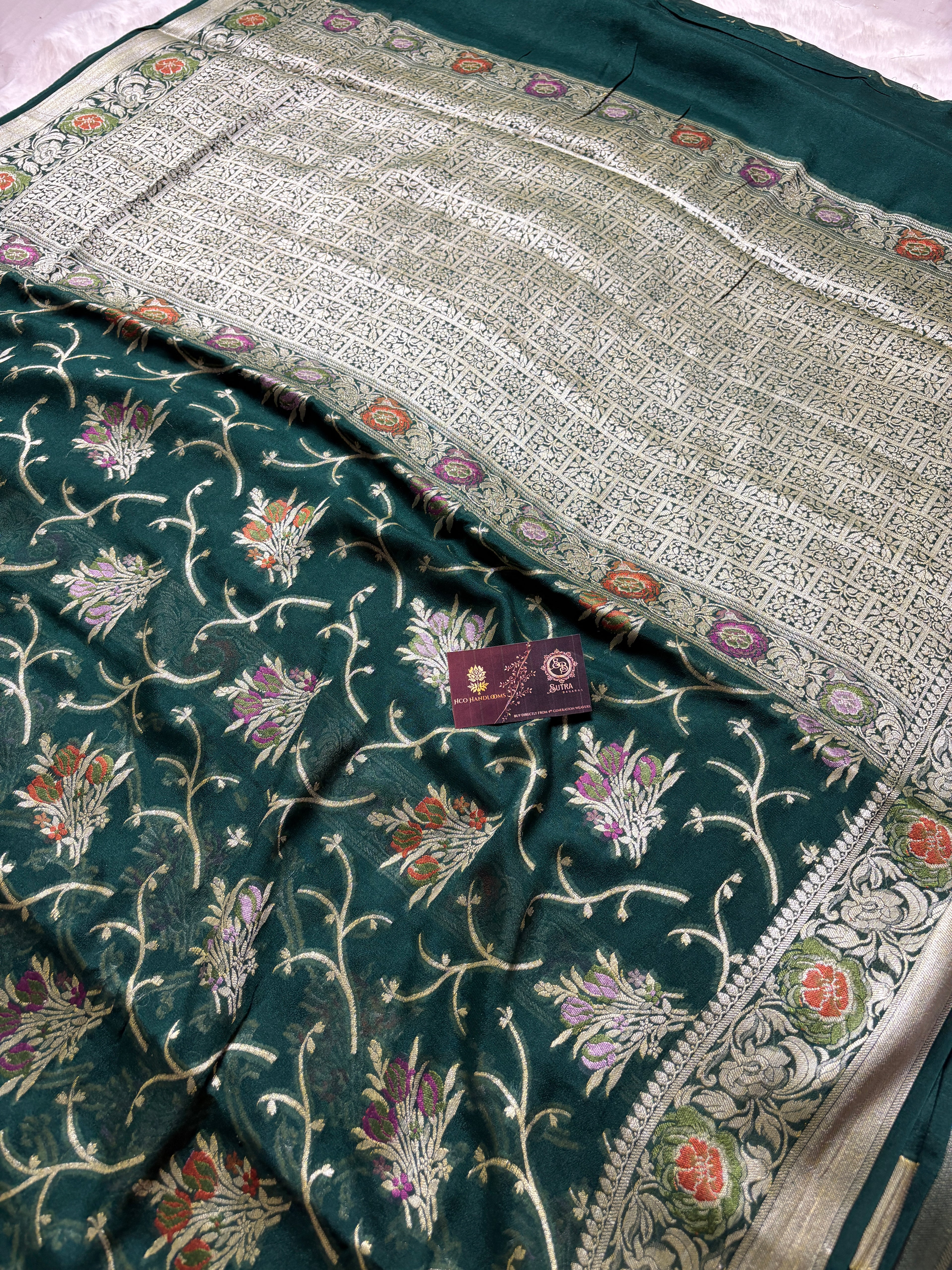 Pure Chiffon Silk Khaddi Banarasi With Floral Vines Motifs
