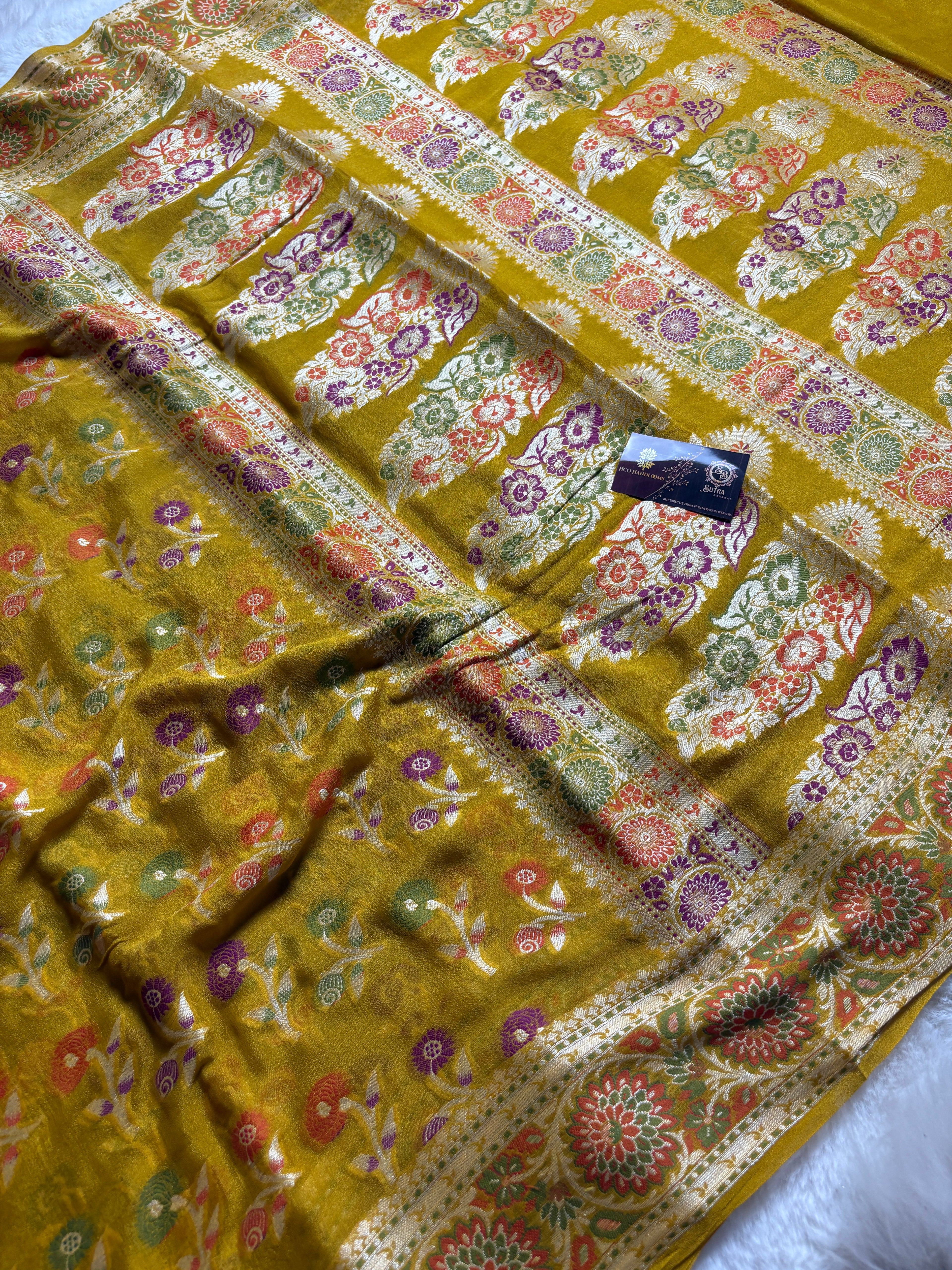 Pure Chiffon Silk Khaddi Banarasi Saree With Floral Motifs
