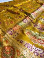 Pure Chiffon Silk Khaddi Banarasi Saree With Floral Motifs