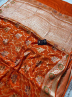 Pure Chiffon Silk Khaddi Banarasi With Floral Motifs