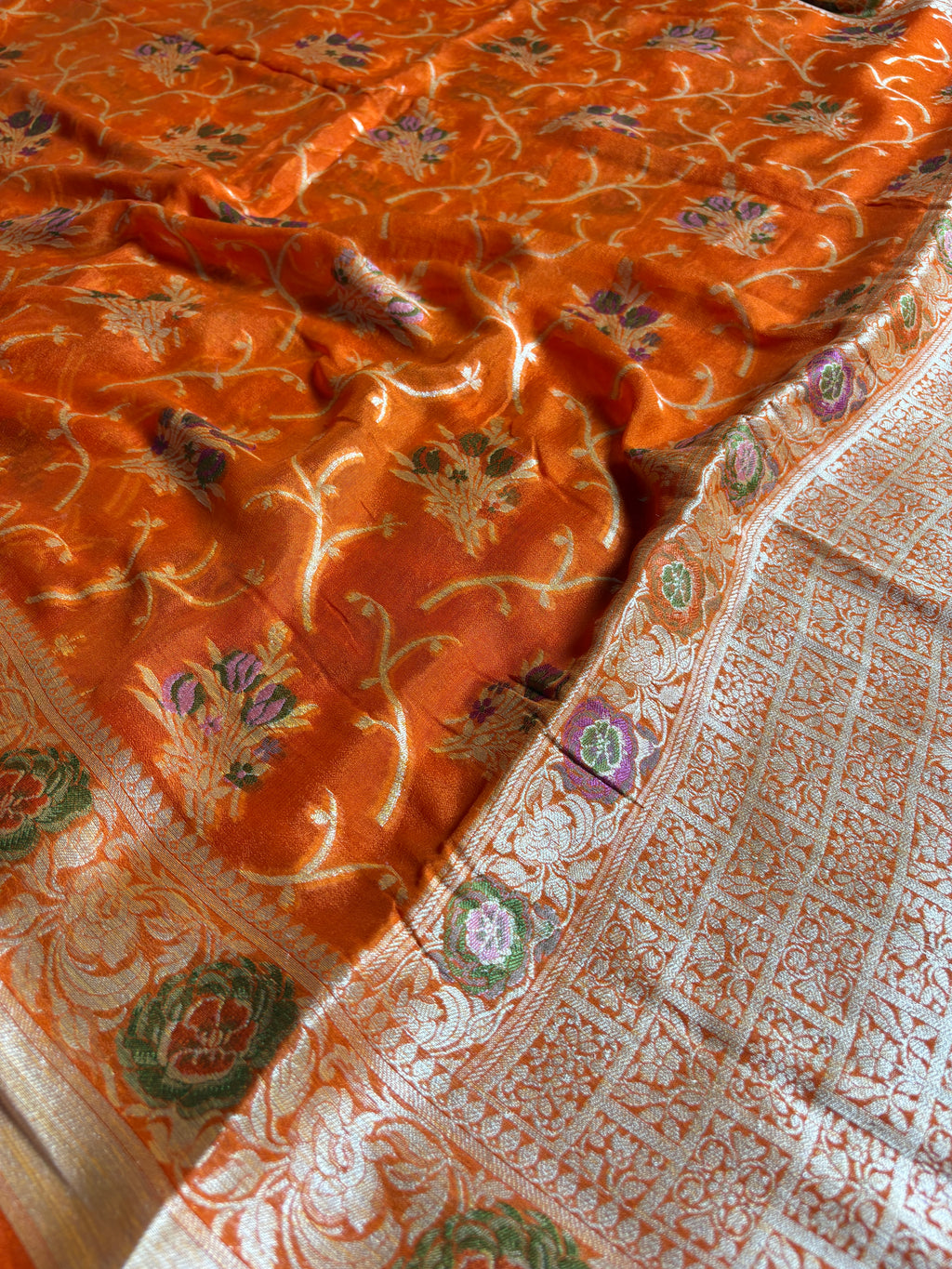 Pure Chiffon Silk Khaddi Banarasi With Floral Motifs