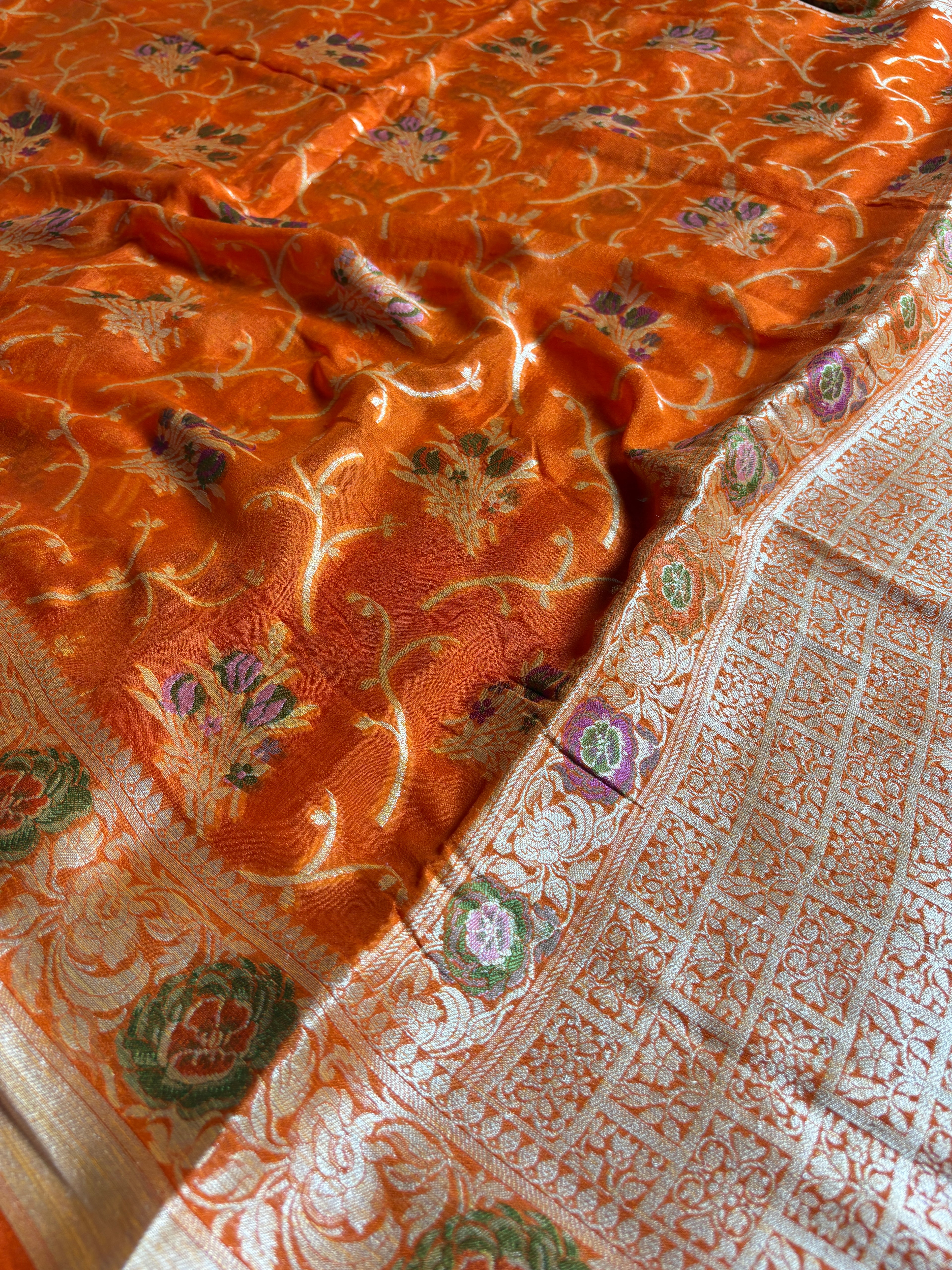 Pure Chiffon Silk Khaddi Banarasi With Floral Motifs