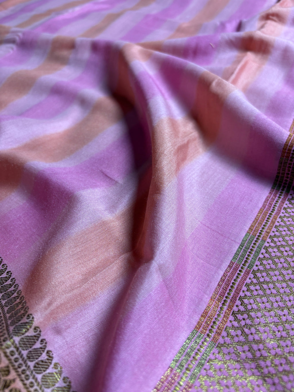 Pure Moonga Silk Handloom Banarasi Saree With Stripes
