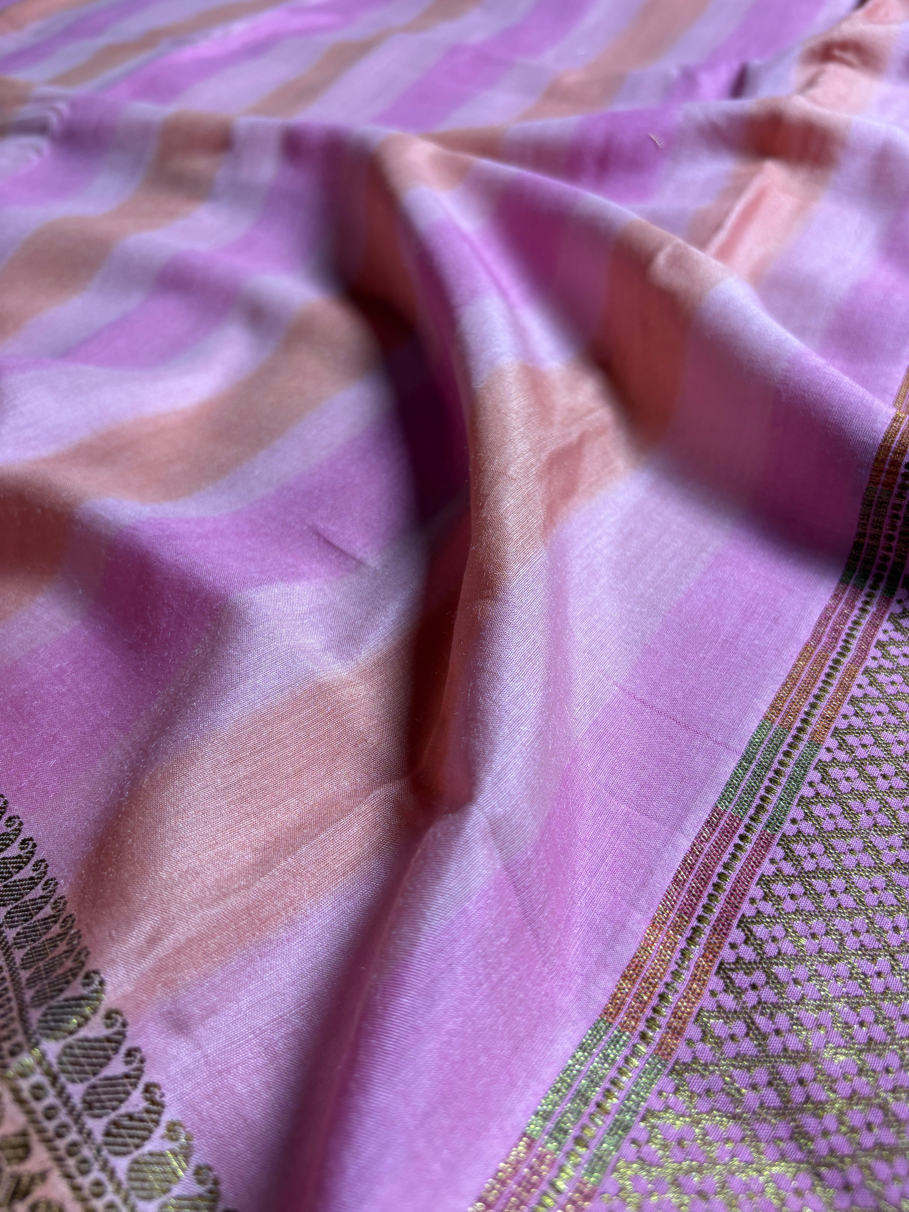 Pure Moonga Silk Handloom Banarasi Saree With Stripes