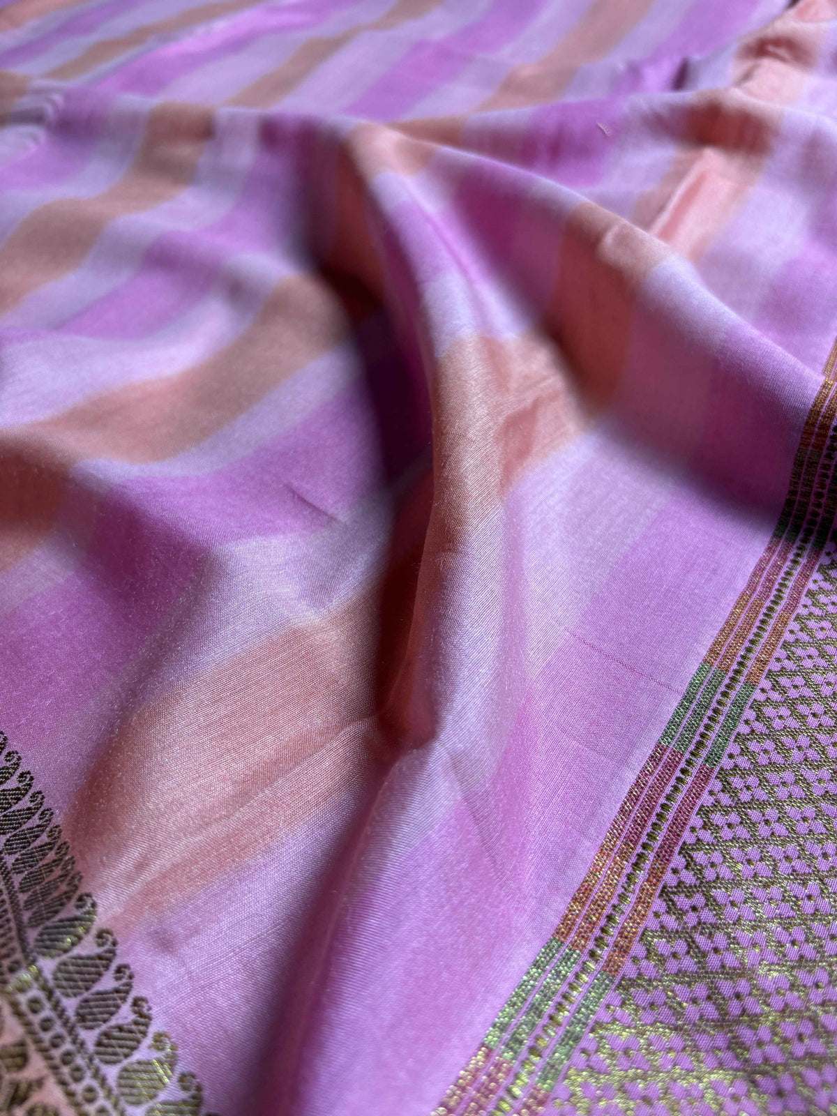 Pure Moonga Silk Handloom Banarasi Saree With Stripes