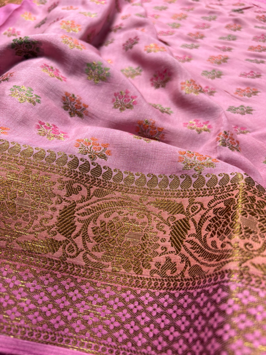 Pure Moonga Silk Handloom Banarasi Saree With Stripes