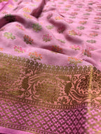 Pure Moonga Silk Handloom Banarasi Saree With Stripes