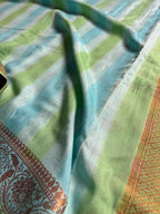 Pure Moonga Silk Handloom Banarasi Saree With Stripes