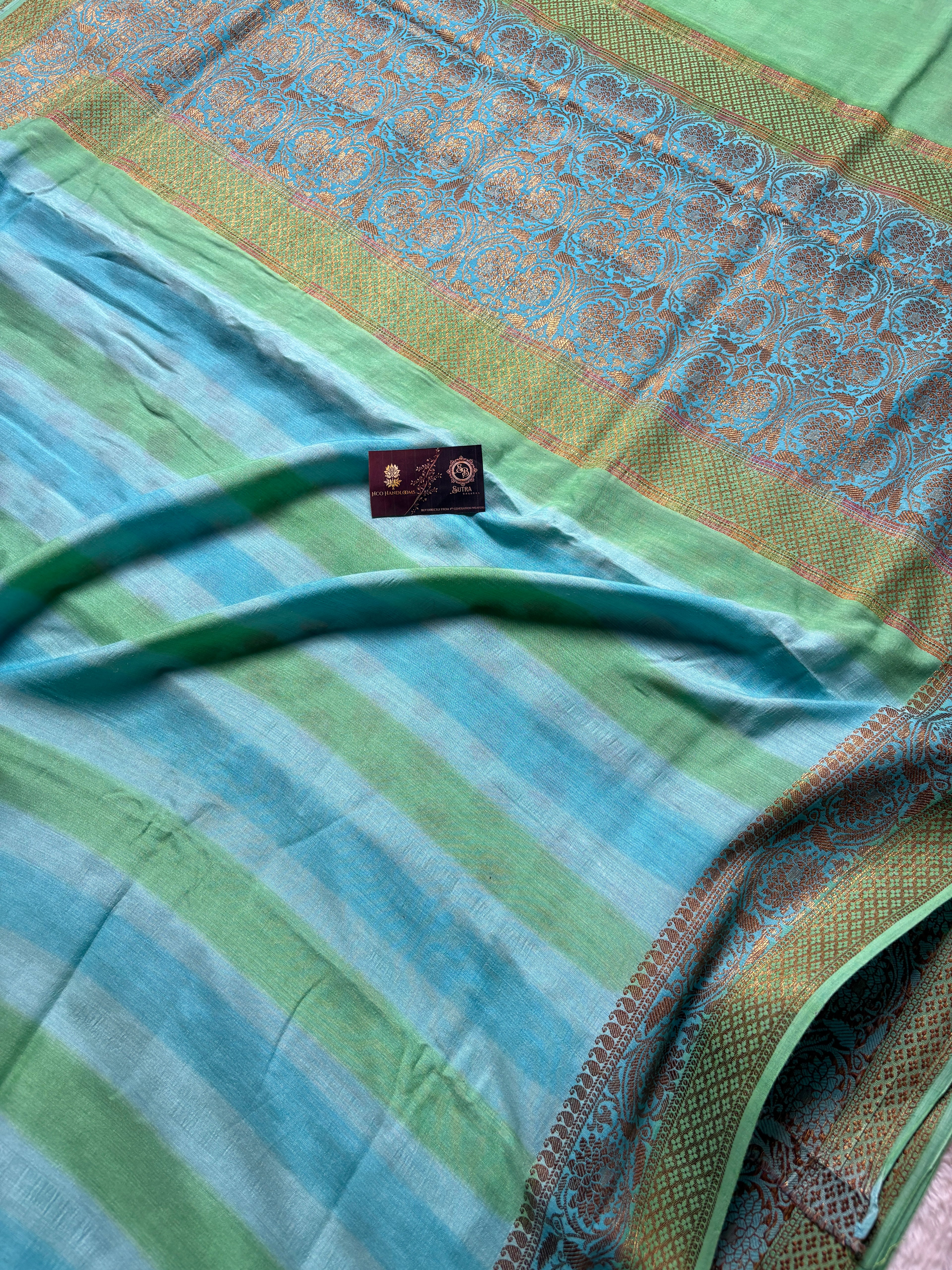 Pure Moonga Silk Handloom Banarasi Saree With Stripes