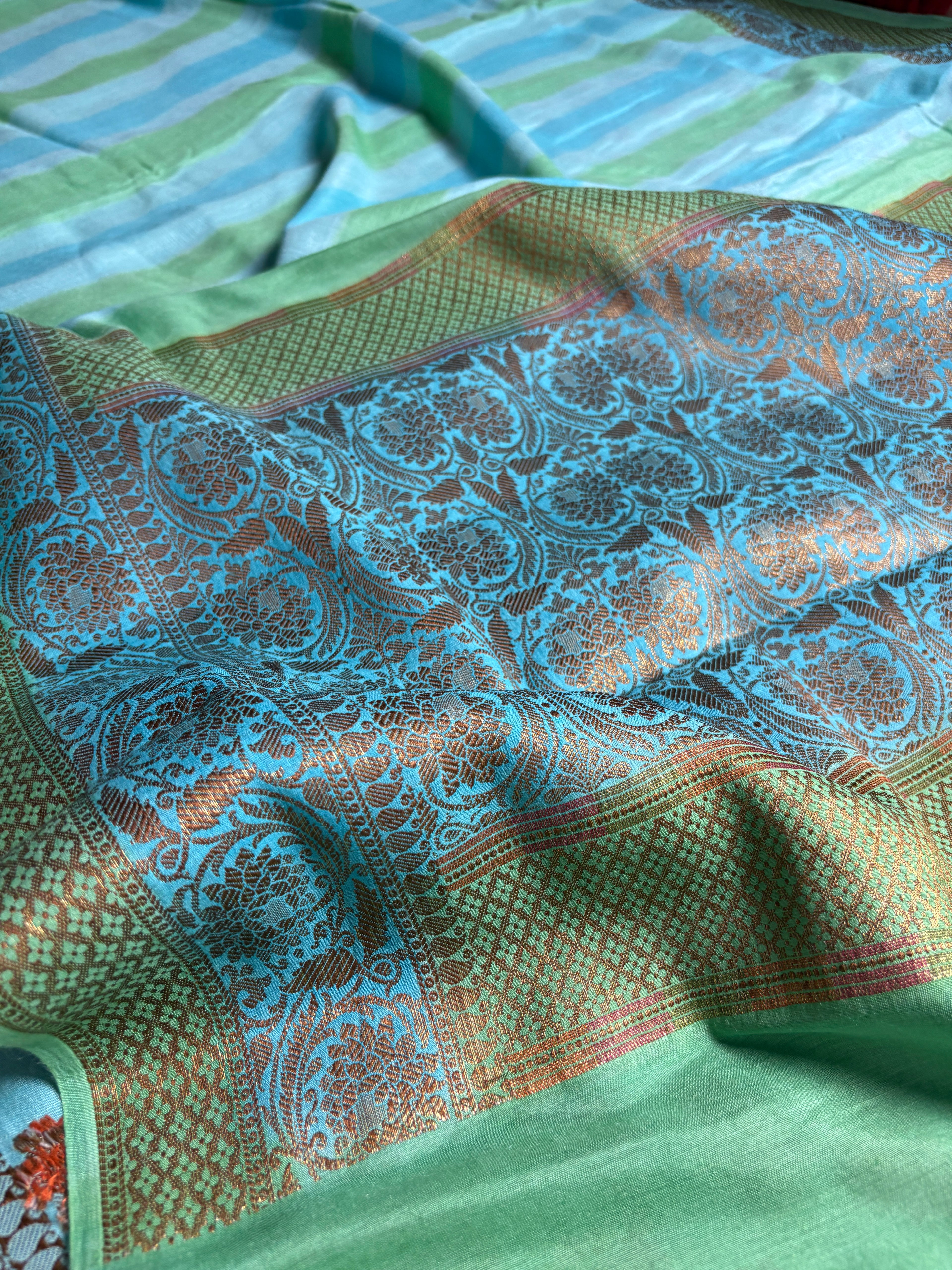 Pure Moonga Silk Handloom Banarasi Saree With Stripes