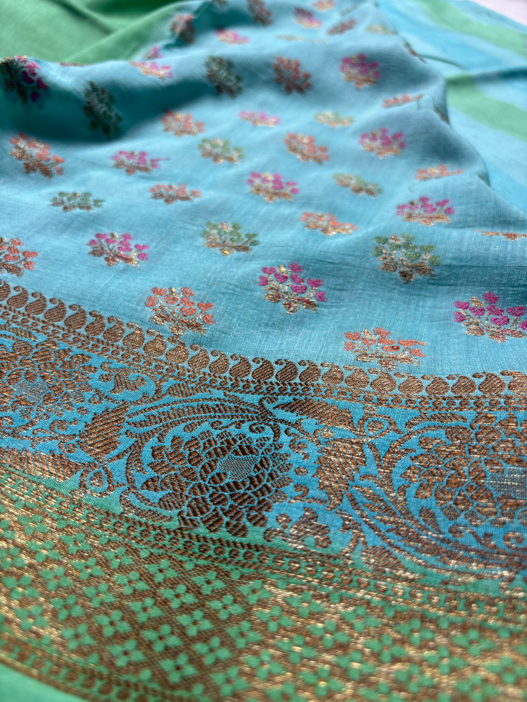 Pure Moonga Silk Handloom Banarasi Saree With Stripes
