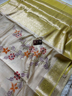 Pure Chiniya Silk Handloom Banarasi Saree With All Over Handpaint