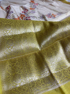 Pure Chiniya Silk Handloom Banarasi Saree With All Over Handpaint