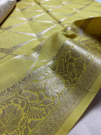 Pure Chiniya Silk Handloom Banarasi Saree With All Over Handpaint
