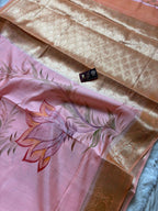 Pure Chiniya Silk Handloom Banarasi Saree With All Over Handpaint