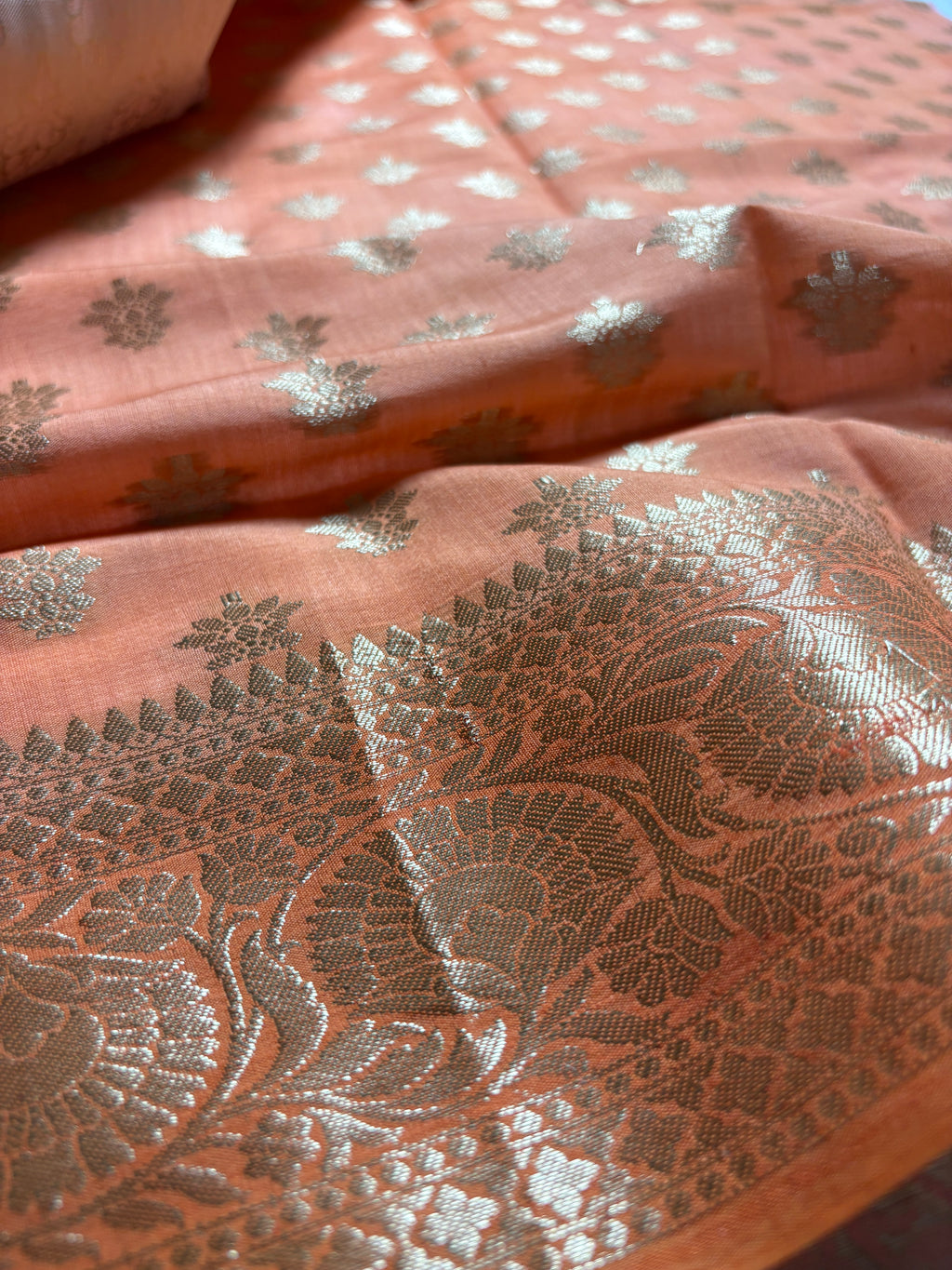 Pure Chiniya Silk Handloom Banarasi Saree With All Over Handpaint