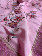 Pure Chiniya Silk Handloom Banarasi Saree With All Over Handpaint