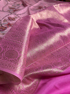 Pure Chiniya Silk Handloom Banarasi Saree With All Over Handpaint