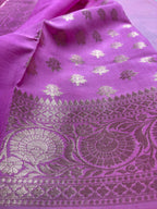 Pure Chiniya Silk Handloom Banarasi Saree With All Over Handpaint