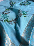 Pure Chiniya Silk Handloom Banarasi Saree With All Over Handpaint