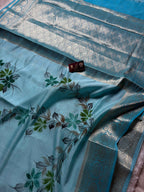 Pure Chiniya Silk Handloom Banarasi Saree With All Over Handpaint