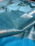 Pure Chiniya Silk Handloom Banarasi Saree With All Over Handpaint