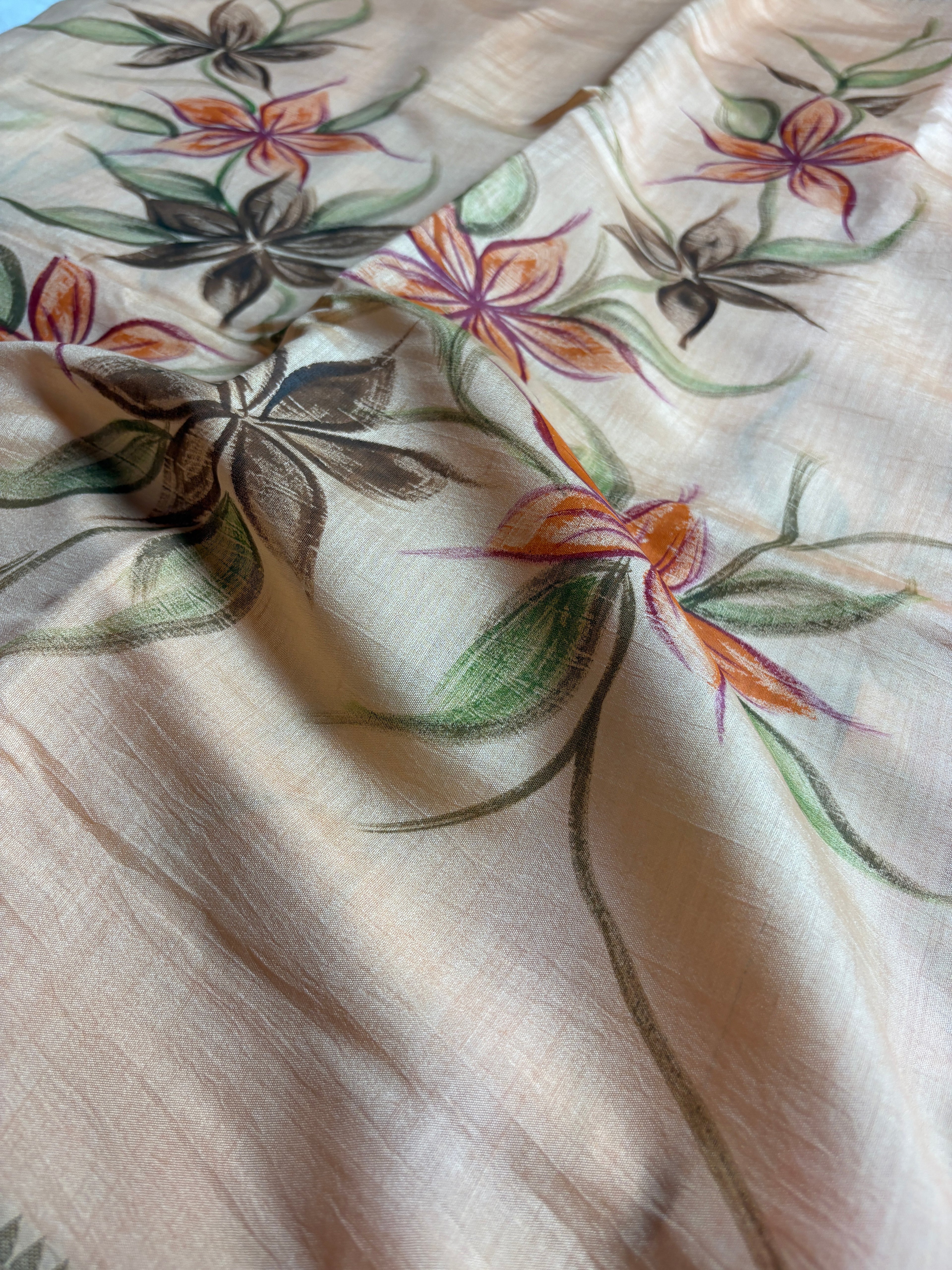Pure Chiniya Silk Handloom Banarasi Saree With All Over Handpaint