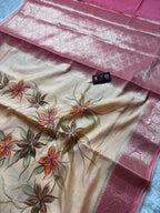 Pure Chiniya Silk Handloom Banarasi Saree With All Over Handpaint