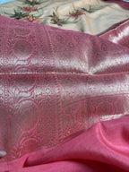 Pure Chiniya Silk Handloom Banarasi Saree With All Over Handpaint