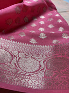 Pure Chiniya Silk Handloom Banarasi Saree With All Over Handpaint