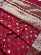 Pure Chiniya Silk Handloom Banarasi Saree With Floral Motifs