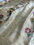 Pure Chiffon Silk Khaddi Banarasi Saree With Floral Motifs