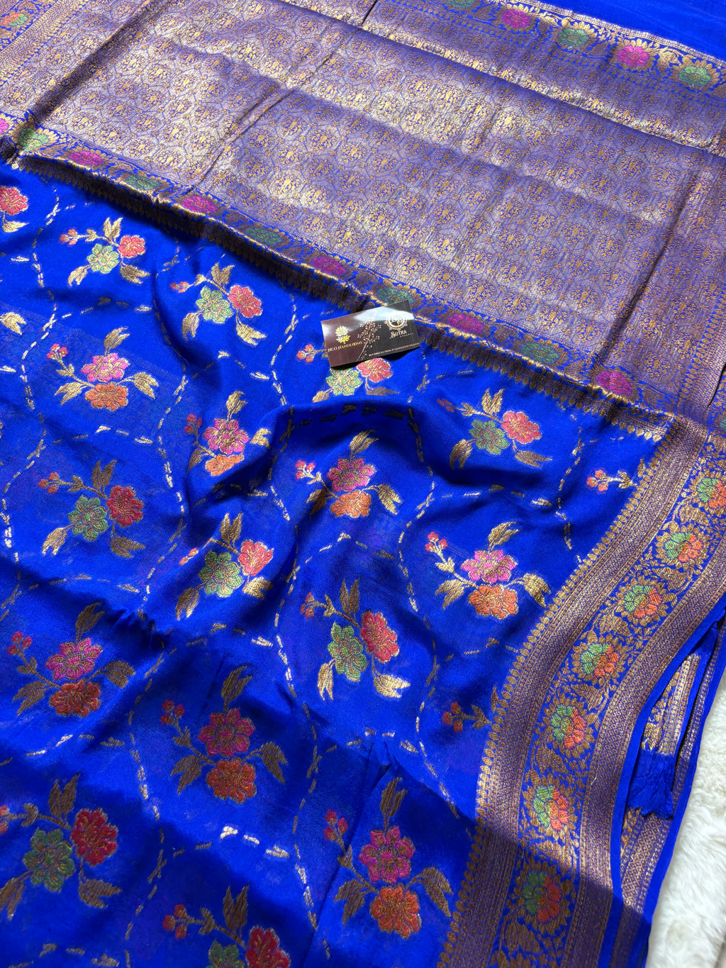 Pure Chiffon Silk Khaddi Banarasi Saree With Floral Motifs