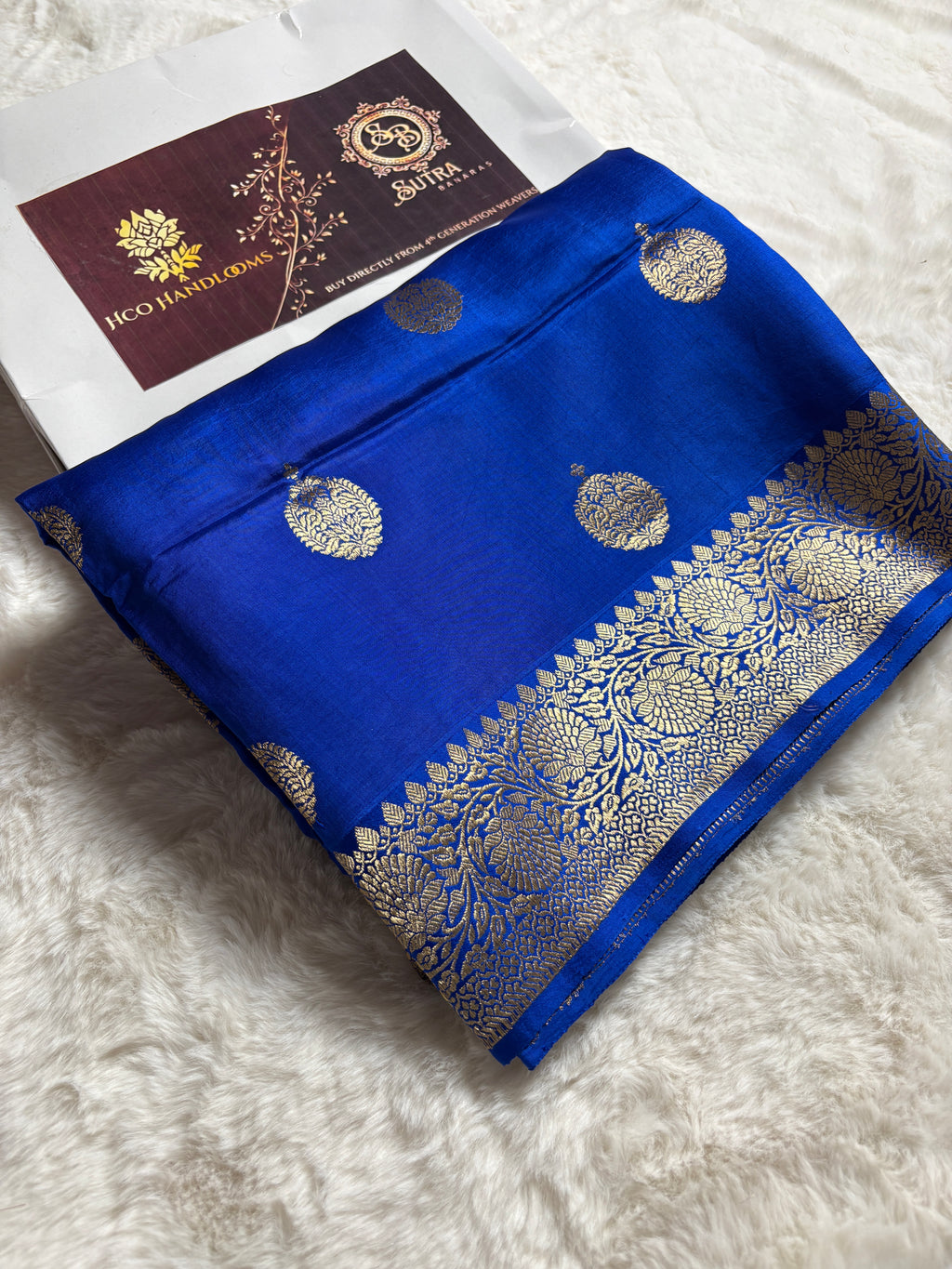 Blue Pure Mango Katan Silk Handloom Banarasi Saree - All Over Kadhua Motifs