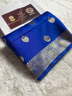Blue Pure Mango Katan Silk Handloom Banarasi Saree - All Over Kadhua Motifs