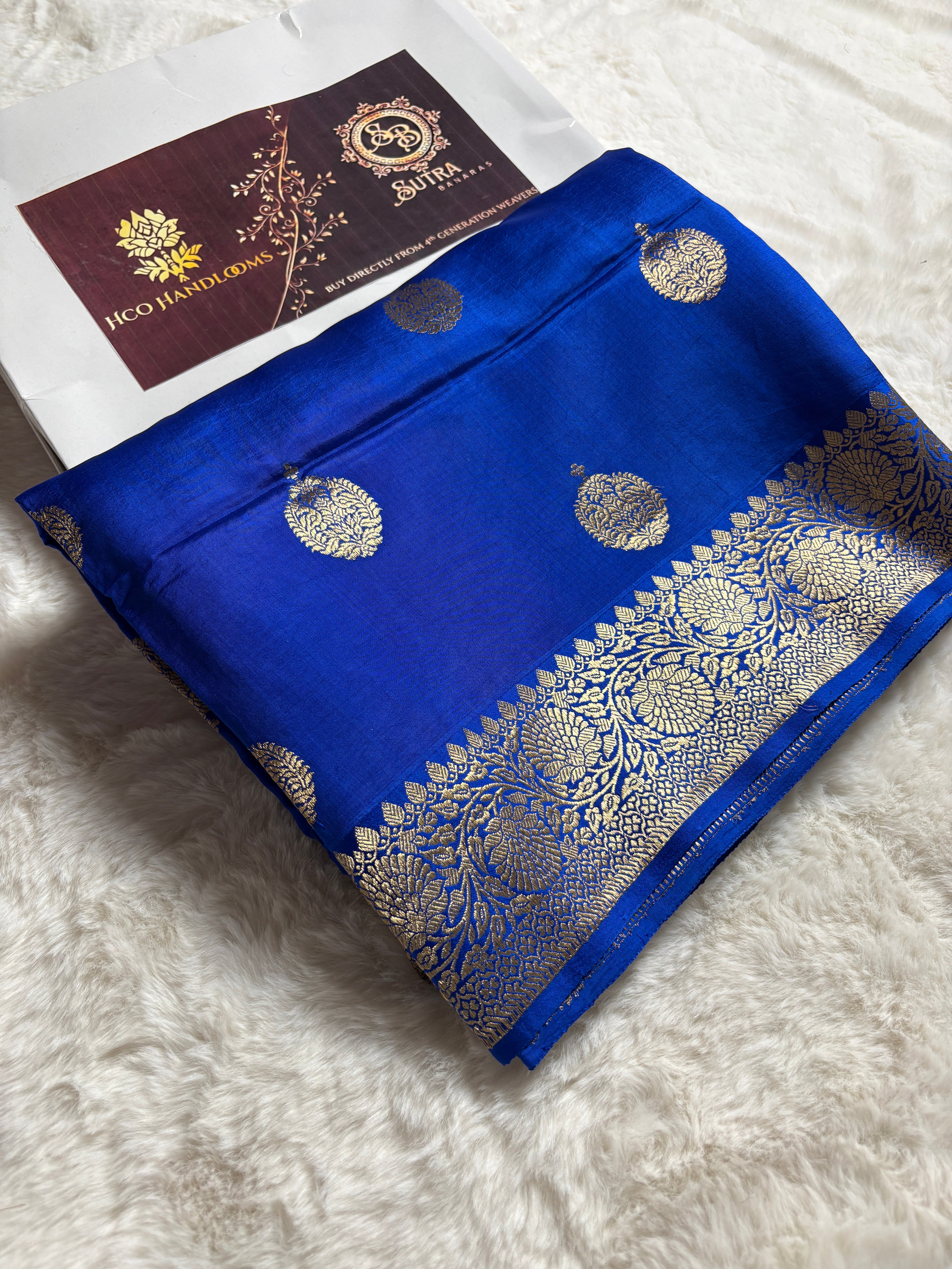 Blue Pure Mango Katan Silk Handloom Banarasi Saree - All Over Kadhua Motifs