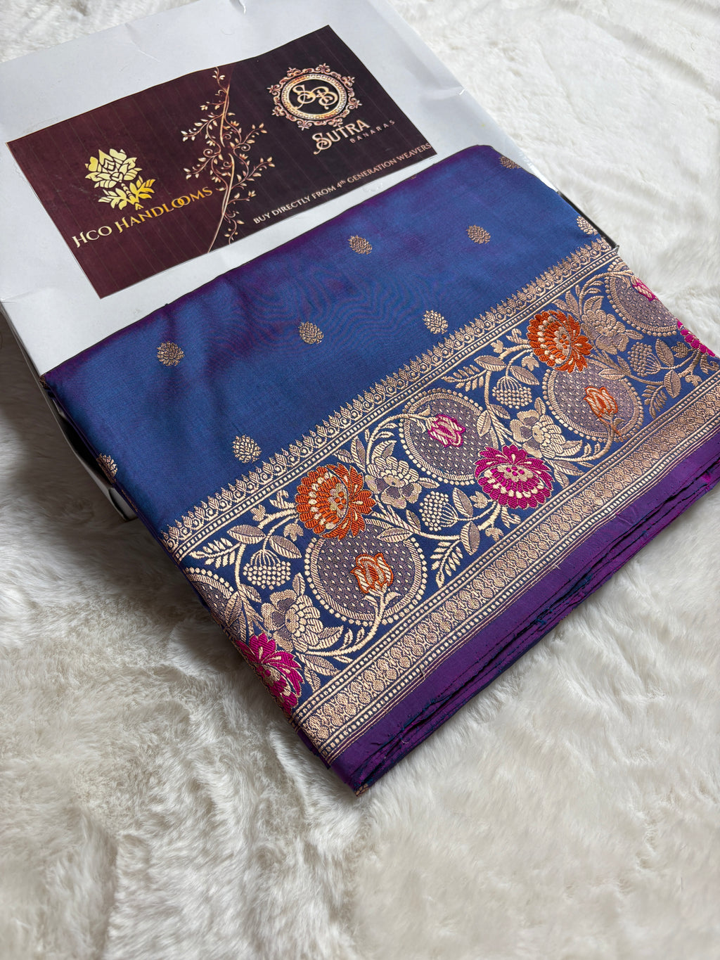 Blue & Pink Dual Shade Pure Mango Katan Silk Handloom Meenakari Banarasi Saree - All Over Kadhua Motifs