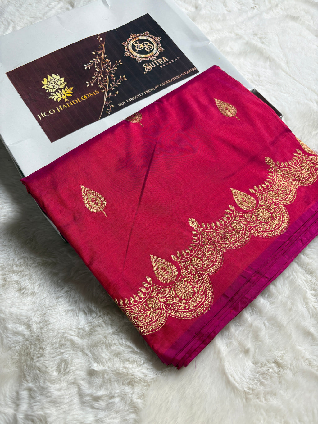 Hot Pink Pure Katan Silk Handloom Banarasi Saree - All Over Kadhua Motifs
