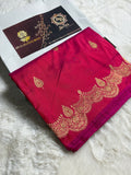 Hot Pink Pure Katan Silk Handloom Banarasi Saree - All Over Kadhua Motifs