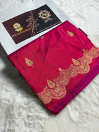 Hot Pink Pure Katan Silk Handloom Banarasi Saree - All Over Kadhua Motifs